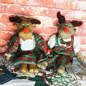 VintageThe Oriental Trading Company Set of Two 13” Plush Christmas Reindeer